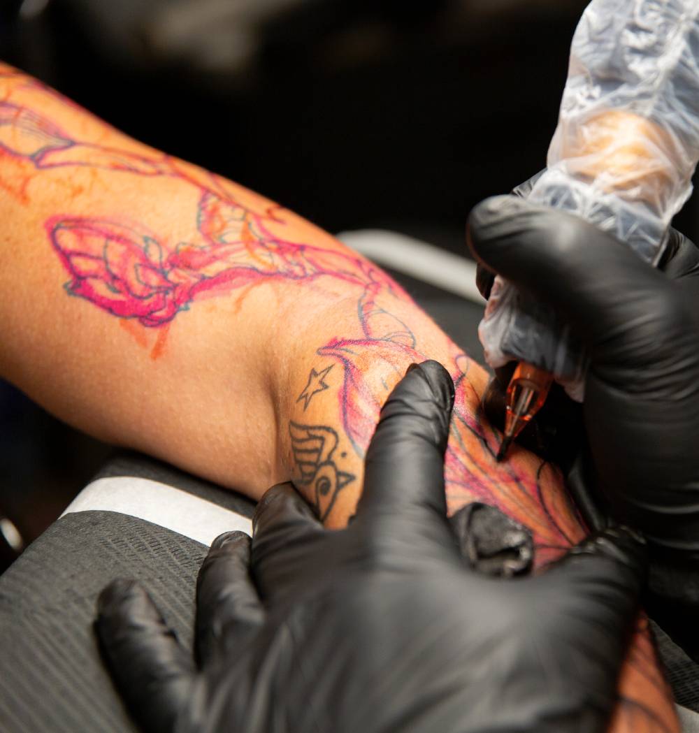 Close up of tattoo work in progress